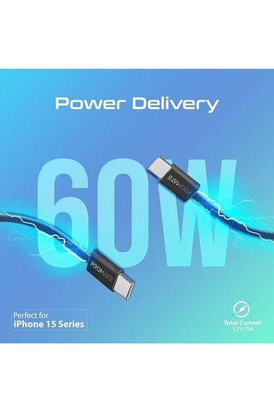Promate EcoLine-CC200 60W Ultra High Speed Cable, made of braided fabric for durability and strength