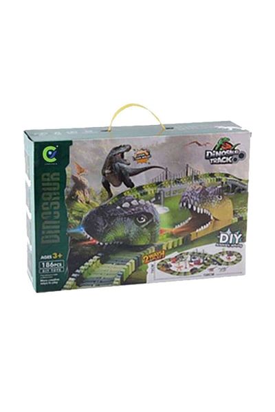 dalimag Dinosaur Track Set, Interactive, With Car and Other Accessories, for Children, 99 cm x 69 cm, Green