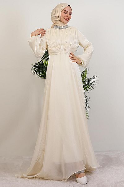 GİYZAMİLA Κρέμα βραδινού φορέματος Azra Silk