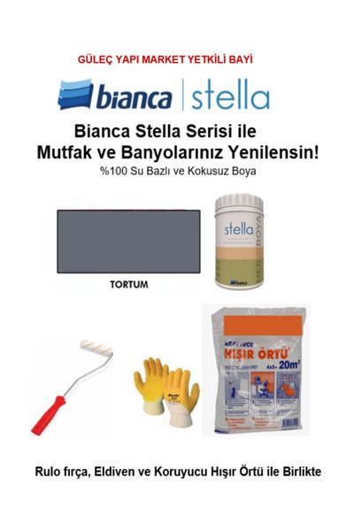 Bianca Stella Su Bazlı Saf Akrilik Boya (1 litre Boya+ Rulo fırça, Hışır Örtü...