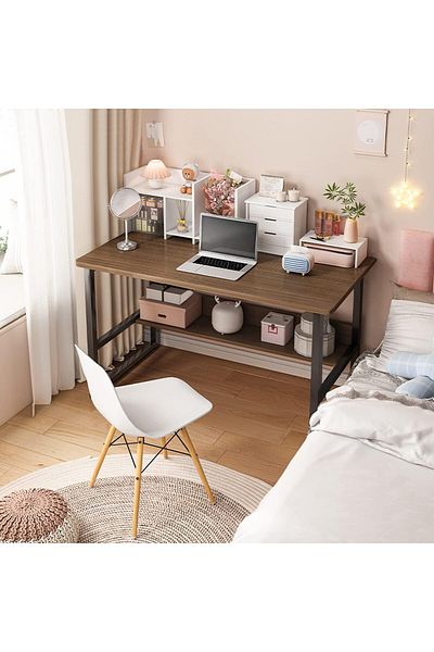 AGD Contemporary Home Office Desk for Computer, Gaming, Writing, and Studying with Shelf (Brown, 120×45
