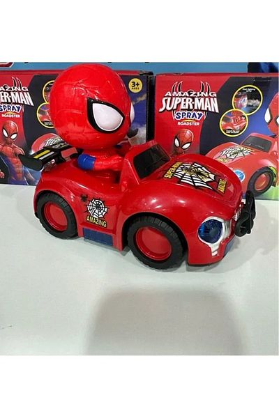 Toybox B/O Spiderman Cartoon Electric Toy Car for Kids with Colorful Lights Music & Spray Mist Exhaust
