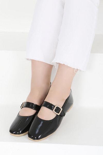 TOFİSA Women's Black Buckle Ballerinas - 27416