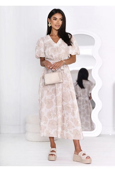 UniqueStore.ro White-beige Floral Midi Dress - One Size
