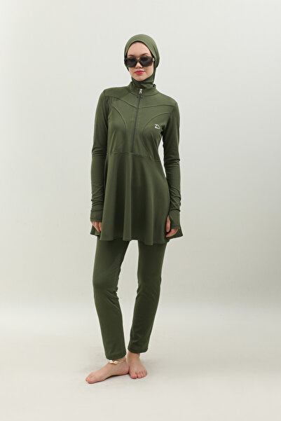 ZÜLAYS Volanlı Tesettür Mayo Takım Haki