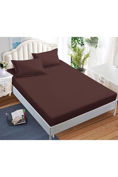 CHIRASO CHIRASO Bed Cover Set, FINE Cotton, with ELASTIC, 180x200cm and 2 Pillowcases 52x80cm, brown
