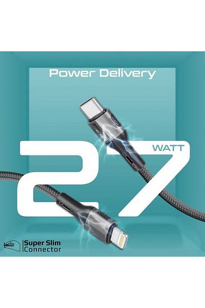 Promate The powerful and durable 27W USB-C to Lightning cable provides you with fast and reliable charging,