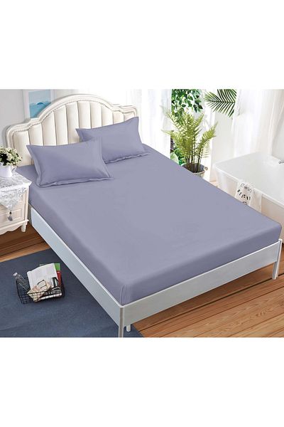 CHIRASO CHIRASO Bed Cover Set, FINE Cotton, with ELASTIC, 180x200cm and 2 Pillowcases 52x80cm, light grey