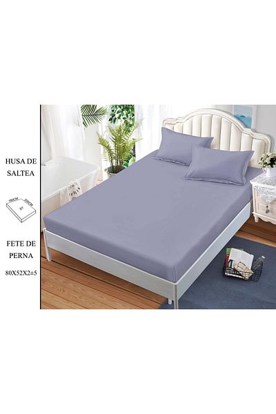 CHIRASO CHIRASO Bed Cover Set, FINE Cotton, with ELASTIC, 180x200cm and 2 Pillowcases 52x80cm, light grey