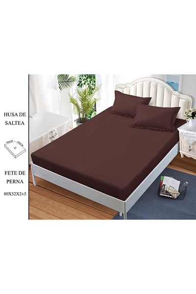 CHIRASO CHIRASO Bed Cover Set, FINE Cotton, with ELASTIC, 180x200cm and 2 Pillowcases 52x80cm, brown