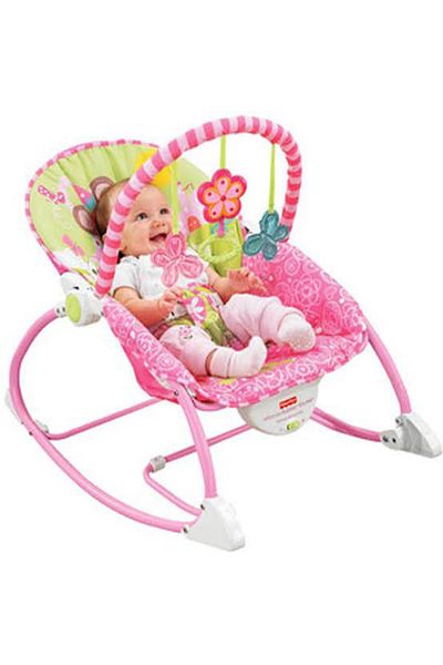 rexa Lightweight Infant to Toddler Musical Baby Rocking Bouncer Chair With Soft, Removable Toybar, Pink