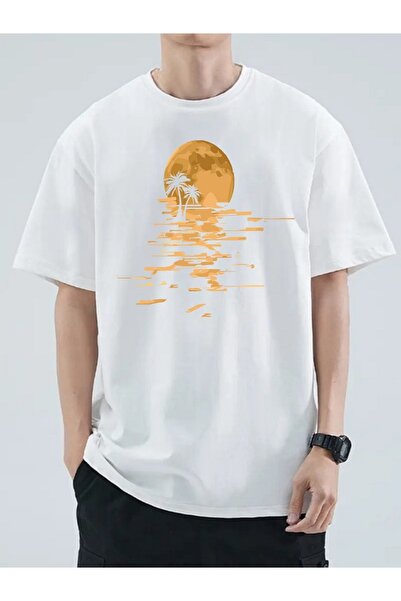 MARKATEM MarkatemSunset μπροστινό εμπριμέ unisex μπλουζάκι με χαλαρή εφαρμογή