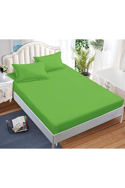 CHIRASO CHIRASO Bed Cover Set, FINE Cotton, with ELASTIC, 180x200cm and 2 Pillowcases 52x80cm, green