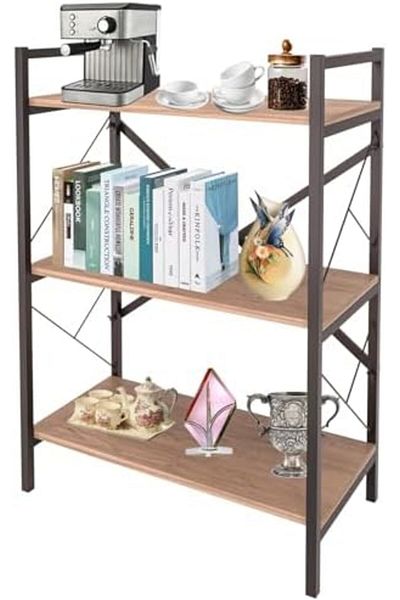 AGD Modern Coffee Table, Side Table with 3 Wooden Shelves and Metal Frame - Brown/Black