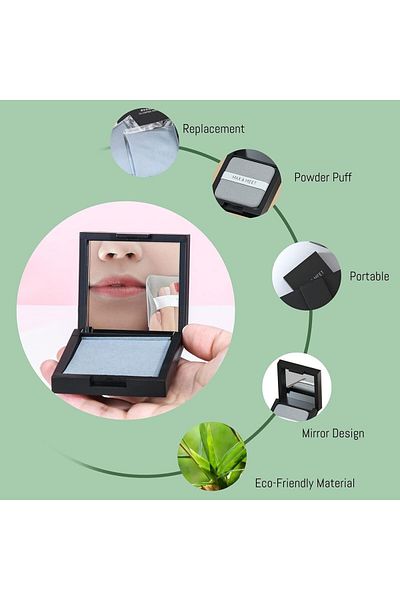 fulina 300Pcs Face Oil Blotting Sheets,Oily Skin with Mirror Case and Self-Adhesive Powder Puff