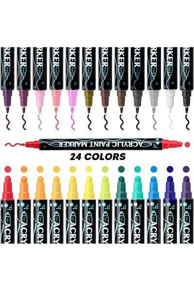 fulina 24 Colors Dual Tip Acrylic Paint Markers, Waterproof & Non-Toxic, Odorless, Suitable for Paper