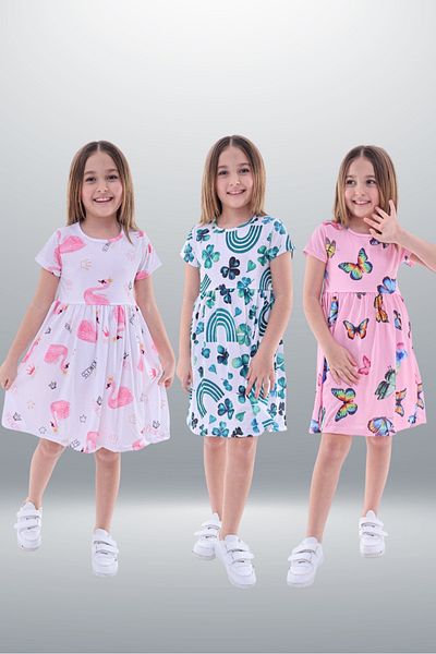 Fox Moda Lycra Swan Green Floral Butterfly 3-Piece Dress