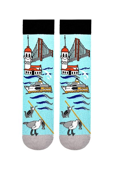 CARNAVAL SOCKS Șosete de culoare albastră cu model peisaj Istanbul