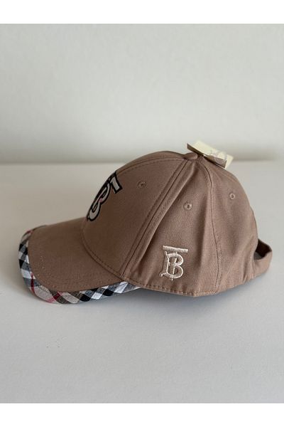 NO BRAND Unisex Beige Plaid Patterned Sports Hat – Embroidery Monogram Detail
