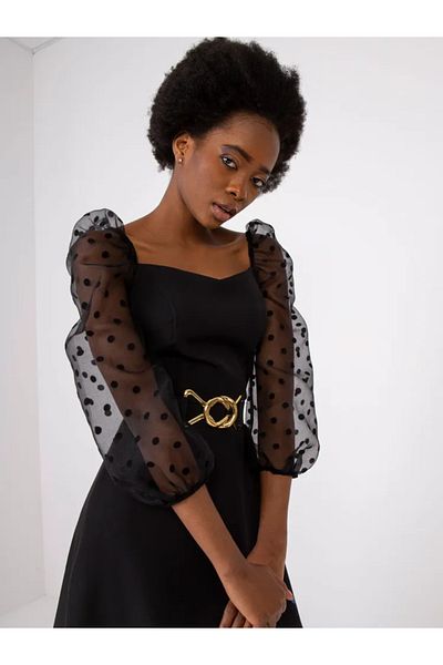 UniqueStore.ro Felisa Dress, Elegant Black With Puff Sleeves