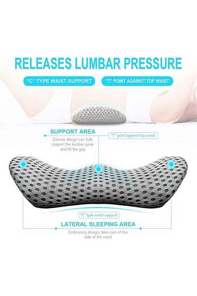 COOYA Memory Foam Lumbar Pillow,Back Pain Relief,Ergonomic Support for Car,Office,Bed,Grey
