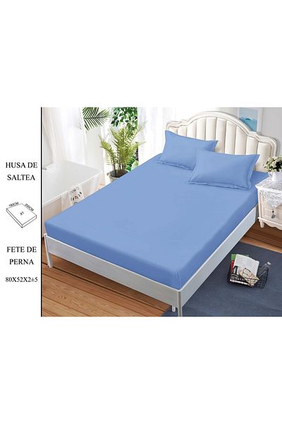 CHIRASO CHIRASO Bed Cover Set, FINE Cotton, with ELASTIC, 180x200cm and 2 Pillowcases 52x80cm, blue