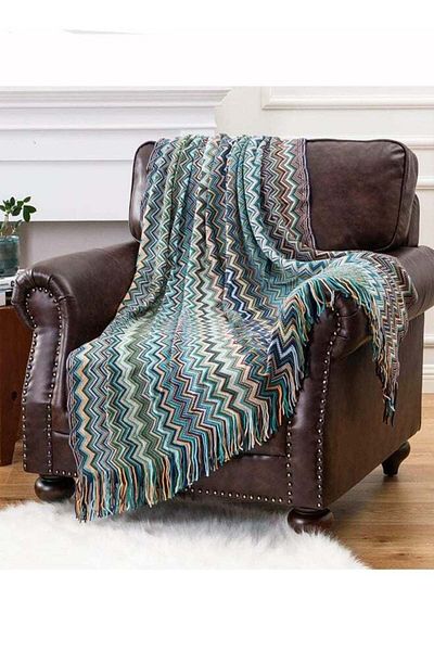 COOYA Stripe Soft Throw Blanket Blue/Brown 127x172CM