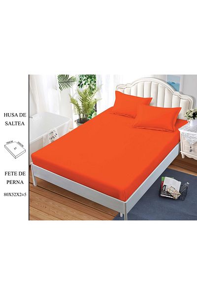 CHIRASO CHIRASO Bed Cover Set, FINE Cotton, with ELASTIC, 180x200cm and 2 Pillowcases 52x80cm, orange