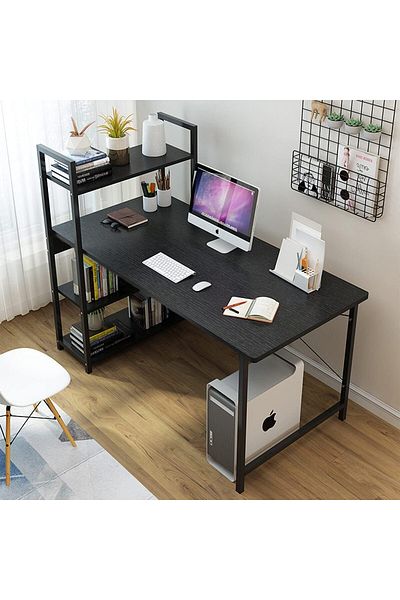AGD Reversible Computer Desk with Storage Shelves, Bookcase for Home and Office, Multi-Purpose Works