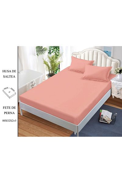 CHIRASO CHIRASO Bed Cover Set, FINE Cotton, with ELASTIC, 180x200cm and 2 Pillowcases 52x80cm, pink