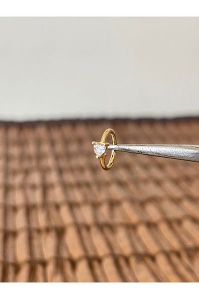 Rupen Kraft 316 L Surgical Steel Heart Cut Stone Interlock Ring Piercing 8mm X 1.2mm