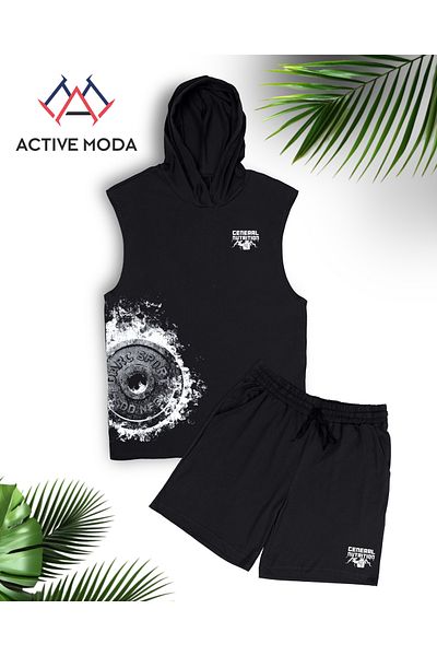 ACTIVE MODA -Men's Sports Gym Singlet-Shorts Suit Printed Ceneral Nutrition Cotton Fabric