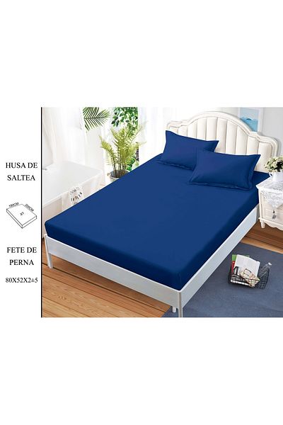 CHIRASO CHIRASO Bed Cover Set, FINE Cotton, with ELASTIC, 180x200cm and 2 Pillowcases 52x80cm, blue