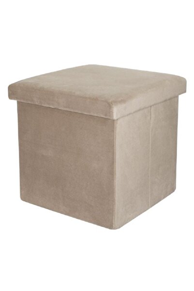 OEM Taburet pliabil catifelat, dimensiune 38x38x38 cm, Taupe