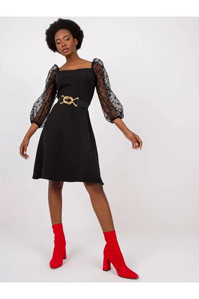 UniqueStore.ro Felisa Dress, Elegant Black With Puff Sleeves