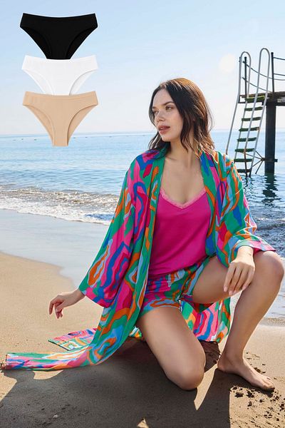 Aydoğan Women's Summer Shorts and Morning Dress 3-Piece Set with 3-Piece Panties as a Gift