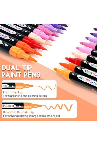 fulina 24 Colors Dual Tip Acrylic Paint Markers, Waterproof & Non-Toxic, Odorless, Suitable for Paper