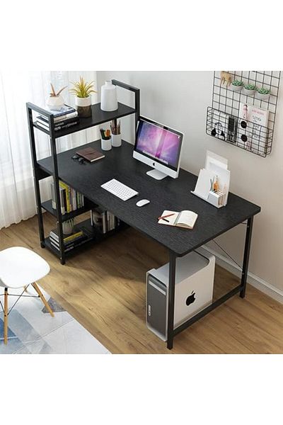 AGD Reversible Computer Desk with Storage Shelves, Bookcase for Home and Office, Multi-Purpose Works