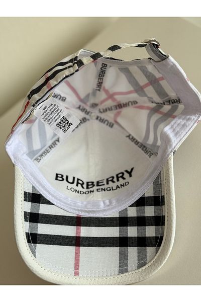 NO BRAND Unisex Plaid Patterned White Sports Cap – Leather Logo Design
