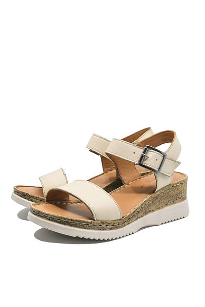 Anna Sandale damă Viotti bej din piele naturală cu talpa wedge de plută