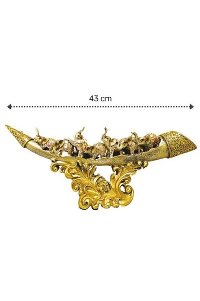 BLA BLA FOAM Statueta Fildes, argintiu/auriu, decorat cu 7 elefanti argintii si pietricele stralucitoare, 43 cm