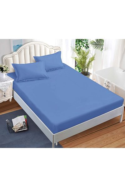 CHIRASO CHIRASO Bed Cover Set, FINE Cotton, with ELASTIC, 180x200cm and 2 Pillowcases 52x80cm, blue