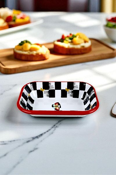 İnci Emaye No. 13 Enameled Square Plate Appetizer Breakfast Camping Picnic