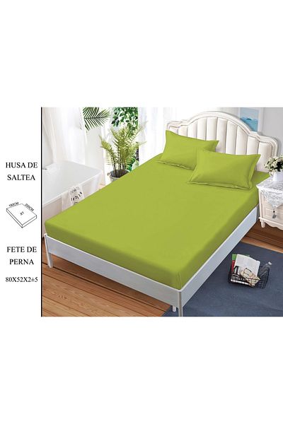 CHIRASO CHIRASO Bed Cover Set, FINE Cotton, with ELASTIC, 180x200cm and 2 Pillowcases 52x80cm, light green
