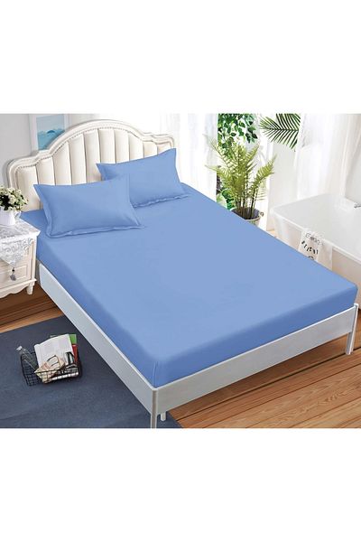 CHIRASO CHIRASO Bed Cover Set, FINE Cotton, with ELASTIC, 180x200cm and 2 Pillowcases 52x80cm, blue