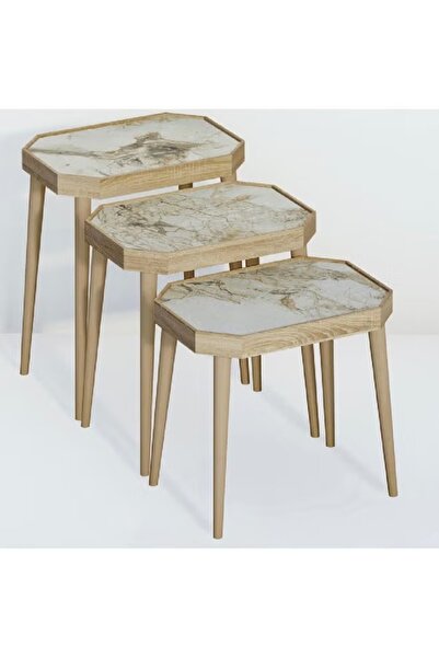 rexa طقم طاولة قهوة أبيض من 3 قطع، 43×59×33 سم