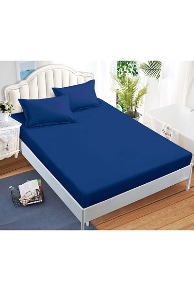 CHIRASO CHIRASO Bed Cover Set, FINE Cotton, with ELASTIC, 180x200cm and 2 Pillowcases 52x80cm, blue