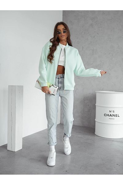 UniqueStore.ro Hanorac verde mentă cu fermoar și croială lejeră - S/M