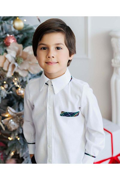 fustite cu luminite White Shirt with Green Checks for Boys - 7-9 years (122-134 cm)