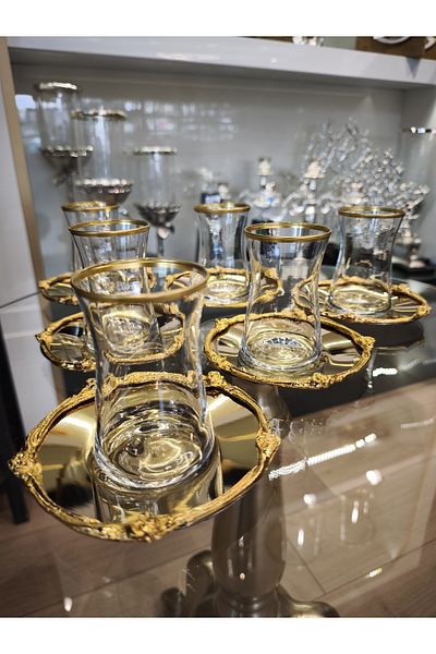 P&ORA PREMIUM KITCHEN PRODUCTS Metal Plate Rose Tea Set Gold